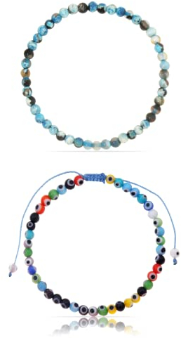 Made by Nami Boho Surfer-Armband 2er Set Herren & Damen - Handmade Strand Festival Accessoires - Perlen-Armband Männer Frauen - 100% Wasserfest & verstellbar (Bunte Perlen ES)