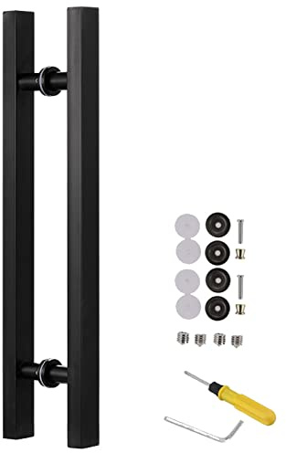 Maniglia per Porta Push Pull Bifacciale-con Accessori, Maniglia per Cancello Scorrevole per Fienile/Ufficio/Vetro/Porta d'ingresso, Set Maniglie Antiruggine, Lunghezza 50 60 80 120 cm(Nero 8