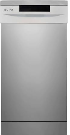EVVO Lave-vaisselle 45 cm D1 Slim, 9 couverts, 5 programmes, plateau réglable, panneau caché (Slim - 45 cm, inox)