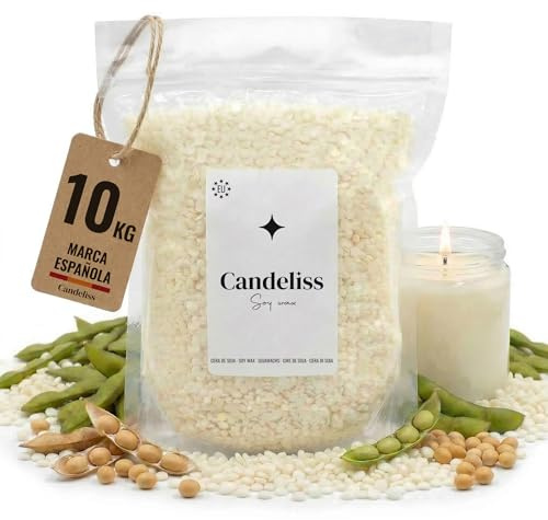CANDELISS Cera para velas en Vaso 10kg. Cera de soja bajo punto de fusion para hacer velas caseras 10kg Material hacer velas blancas aromaticas color Soy candle wax candle making (10kg)