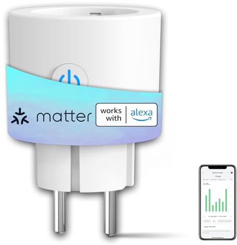 ANTELA Enchufe Inteligente Matter 16A 3680W Compatibles con(Apple Home, Alexa, Google Home y SmartThings), Monitor de Energía, Horarios y Temporizadores,APP Smart Life/Tuya,Wifi 2.4GHz,1PC