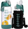DEARRAY 1.5 Litre Glass Water Bottle with Straw & Time Markings 1.5l Large Leakproof Motivational Glass Drinking Bottle Big Glass Pitcher Jug with Lid bpa Free Glass Carafe