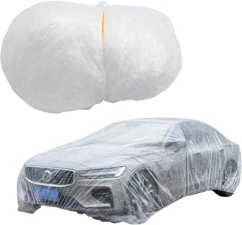 Clear Disposables Car Covers,Auto Vehicle Car Covers with Elastic Band,PE Plastics Clear Full Car Protective Shield, Waterproof Dustproof Scratch-Proof Windproof (Large)