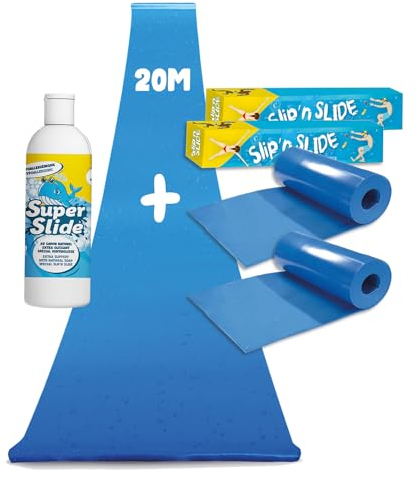 Pack Ventriglisse® Géant XXXXL 20 Mètres | 2 Tapis de Glisse 10 Mètres + 1 Litre Savon Extra-Glissant 100% Naturel | Fabriqué en France | Slip'n Slide Jeu d'eau Enfants & Adultes | OriginalCup®