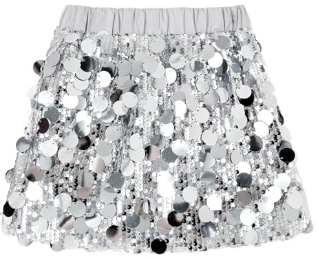 Miipat Gonne di Paillettes Ragazze alla Moda Skorts per Bambine Paillettes Scintillanti MiniGonne Danza Compleanno Principessa Festa Bambini Gonna per Ragazze （Argento 160 10-11 Anni