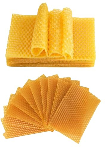 JDCMEI 20 Pezzi Fogli di Cera D'api, 13*9cm Lastre di Cera D'api, Cera d'api Candela in Cera Api Piatti in Cera d'api per Candele per Apicoltura Creazione di Candele Artigianato Lucidatura di Mobili