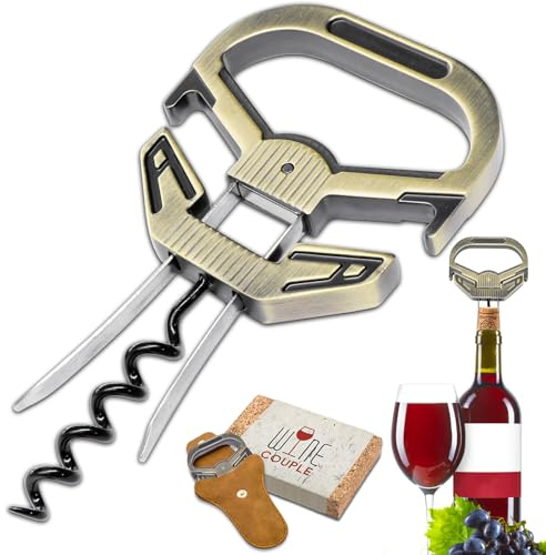 LUCYLANKER Ah So Vinflasköppnare, Korkskruv för gammalt vin med bärbart läderfodral, dubbelspetsig korkextraktor med flasköppnare för vinkännare (Brons2)