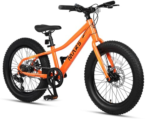 Glerc Mars 24 Pollici Bici per Bambini Bicicletta Mountain Bike con Pneumatici Oversize per Ragazzi Ragazze Adolescenti con Cambio Shimano 6 Velocità Freni a Doppio Disco, Arancione