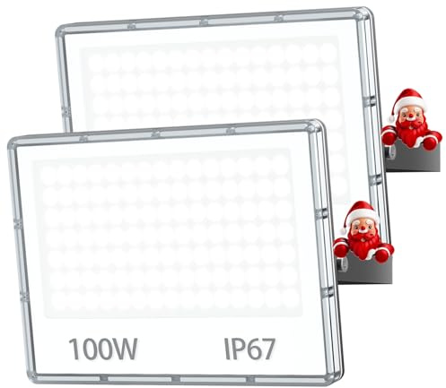 TOPAUBUB Focos LED Exterior 100W - 10000LM 6500K Blanco Frío Proyector LED Exterior 2 Piezas Impermeable IP67 Focos de Jardin/Patio