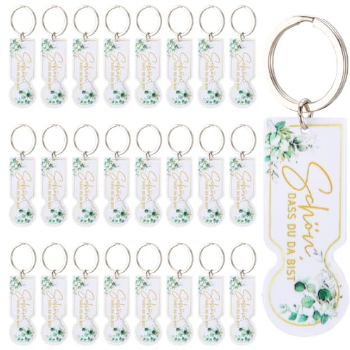 24 Stück Einkaufswagenlöser Schlüsselanhänger, Einkaufschips Einkaufswagenchip mit Schön, dass du da bist, Schlüssel Anhänger Set für Einkäufe, Gastgeschenke wie Hochzeit, Taufe, Abschluss, 7×2.3cm