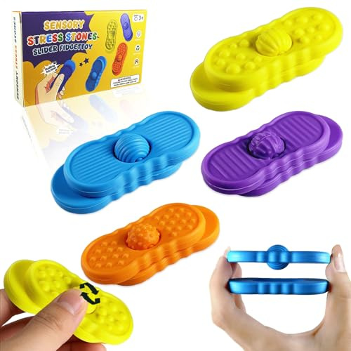 WONFELIE Fidget Toys Sensory Stones, Silikon Slider Sensorik Toys, Anti Stress Spielzeug für Kinder und Erwachsene, Kindergeburtstagsgeschenke, Anti-Stress für Angst, Adhs & Autismus 4 Stück