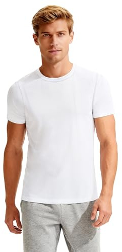 Auranso T-shirts de sport pour hommes à manches courtes, col rond basique, vêtements de sport, 2 paires hommes col rond t-shirt été noir, blanc, Blanc., M