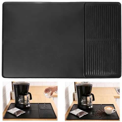 2 Pezzi Tappetino Cucina in Silicone | Tappetino Macchina da Caffè + Scolapiatti, 60x40cm Nero Assorbente, Accessori Cucina Pratici per Angolo Caffè