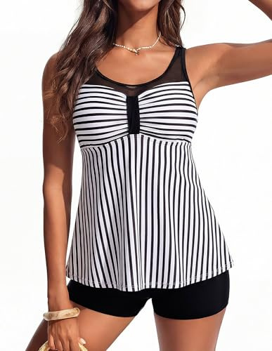 Hanna Nikole Tankini damset, magfri baddräkt, tvådelad båge, tankini topp med hög midja, badshorts, nätanslutning badkläder, justerbart badmode, Flowy strandmode, baddräkt