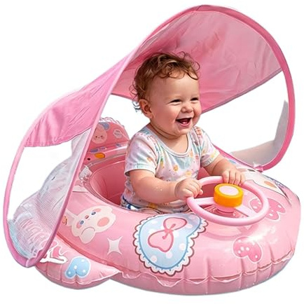 Bouée Enfant avec Canopy | Anneau De Natation Imperméable Protection Solaire avec Volant - Bouées Gonflables pour Enfant,pour 6-36 Mois Garçons Filles Bain Activités Aquatiques Plage Fêtes Été