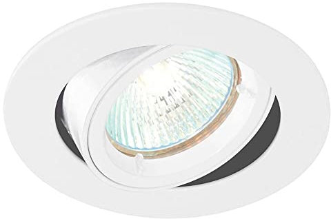 National Lighting Recessed Lighting - Mains Powered LED Spot Lights Downlights for Ceiling - IP20 Rated GU10 Fitting for Halogen or LED - Gloss White Finish, Adjustable Tilt Version