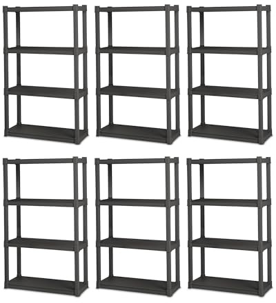 Sterilite 6-Pack 4 Shelf Unit, Heavy-Duty Shelving Storage and Utility Rack - Standing Plastic Organizer Shelves for Kitchen, Bathroom, and Garage