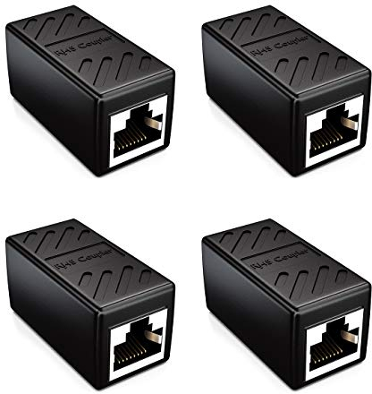 deleyCON 4 Stück RJ45 Kupplung (1000 Mbit) Gigabit LAN Kabel Verlängerung Netzwerkkabel Ethernet Adapter Verbinder Kompatibel zu Cat8, Cat7, Cat6, Cat5 Patchkabel DSL POE 2X RJ45 Buchse - Schwarz