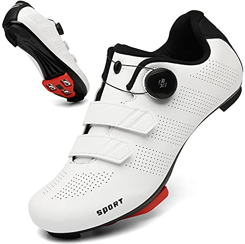 Zapatos de ciclismo para hombres y mujeres, luminosos, para ciclismo de carretera, transpirables, compatibles con SPD, aspecto Delta para interiores, Blanco218, 36 1/3 EU