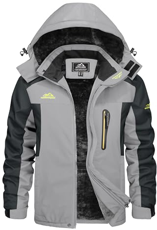 KEFITEVD Skijacke Herren Warm Winterjacke Thermo Übergangsjacke Herbst Winter Regenjacke Atmugnsaktiv Softshelljacke Männer Jacke Hellgrau XL