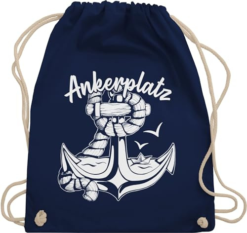 Turnbeutel Rucksack - Sportbeutel bedruckt Geschenk - Ankerplatz mit Anker und Papierboot weiß - Unisize - Navy Blau - weihnachten ankermotiv beutel stoffturnbeutel stoffbeutel baumwollrucksack