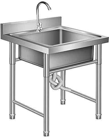 Évier Utilitaire bac à Linge Extra-Profond en Argent avec Robinet, Station de Lavage autoportante Robuste à Montage au Sol pour Garage, Restaurant, Cuisine, buanderie, intérieur extérieur