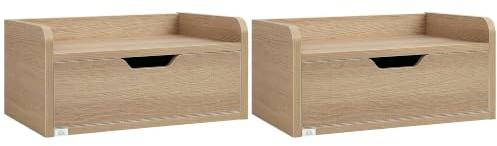 HOMCOM Set med 2 väggbord flytande nattbord - glidlåda, bricka - trä dim. 40 L x 30 l x 19,5 H cm naturligt trä