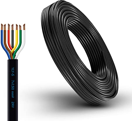 AUTOLIGHT 24 Cable de vehículo de 7 núcleos con sección transversal de cable, 7 cables de 1,5 mm², para remolque, coche, barco, 7 pines, cable de remolque de varios núcleos (10 metros)