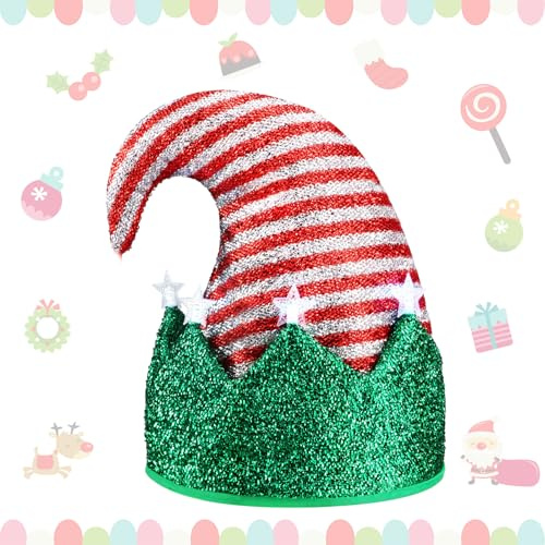 Shinymoon Christmas Felt Elf Hat with Jingle Bell Christmas Elf Hat Holiday Santa Hats for Xmas Party Costume(Stylish Style, White)