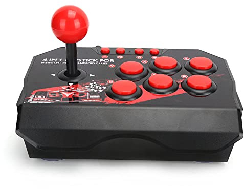Arcade Fight Stick, 3 M Kabelgebundener Arcade Joystick mit Klassischem Nostalgie Schwarz Rot Farbschema, Universeller Arcade Controller PC Fighting Stick für PC PS3 Win