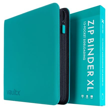 Vault X Archivador para Cartas Coleccionables de 12 XL Bolsillos con Cremallera, 624 Cartas, Material de Álbum Premium Exo-Tec, 26 Hojas de Carga Lateral, TCG (Verde azulado)