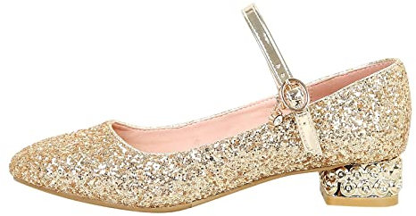 koperras Große Kinder Mädchen geschlossene Zehen Klettverschluss glänzende High Heel Schuhe Party Hochzeit Tanz Prinzessin Schuh Sandale 29 (Gold, 37 Big Kids)