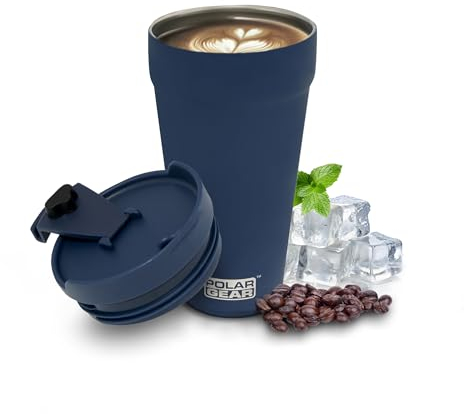 Polar Gear Coffee Cup Travel Mug, 470ml Large Travel Mug, Insulated Cup with Leakproof Screw Closure Lid, 304 Stainless Steel Double Walled, Reusable Coffee Cups (Indigo)