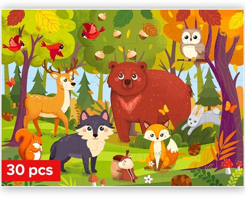 QUOKKA Puzzle Enfant de 3 à 5 Ans - Puzzle 30 Pièces pour Enfant de 2 à 4 Ans - Puzzles Éducatif Forêt pour Enfant de 4 à 6 Ans - Jouets Éducatif Cadeau pour Garçons et Filles 2 3 4 5 Ans