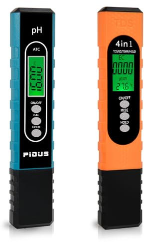 Pious Medidor Ph Digital, Tds EC Temp 4 en 1 Medidor ph Agua, Alta Precisión, Multifuncional Medidor de ph piscina, Calibración Automática y Regulación de Temperatura con Pantalla LCD Retroiluminada