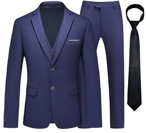 KUDMOL Herrkostym 3 stycken, två knappar, företag, bröllop, smoking, herrkostym, jacka, väst, byxor, set med slips, Marinblå, XXL
