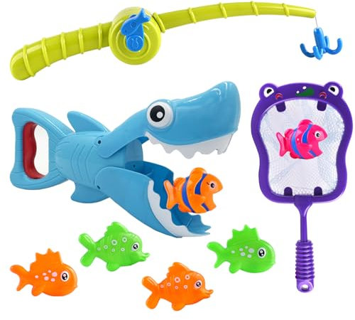 Bath Toys Baby Bath Fishing Pole Games Swimming Shark Grabber Water Table Pool Bath Time Infant Bathtub Tub Toy Set Toddlers Non Toxic Mold Free Bath Toys for Kids Ages 4-8 Boys Girls