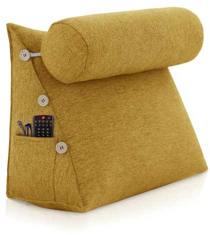 LELEFIDO Bed Wedge Reading Pillow, Adjustable Reading Throw Cushion Triangular Pillow Wedge Couch Pillow for Lumbar Neck Back Support Pillow with Removable Linen Cover