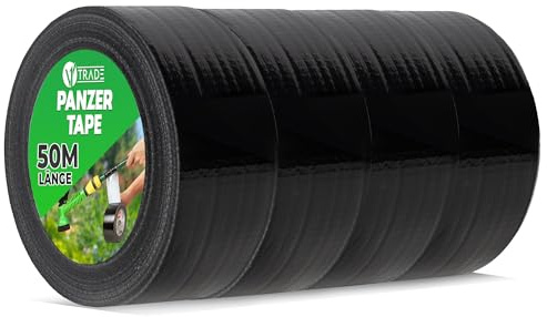 V1 TRADE Pansartejp Svart – 4 Rullar 48 mm x 50 m – Stark och Vattentät | Stark vattentät tejp för reparation, tätning och fixering inom- och utomhus, enkel att använda och ta bort utan rester.