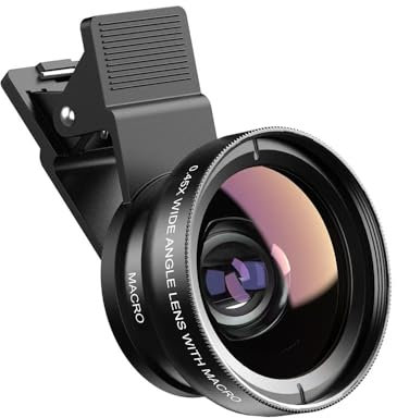 Auricase Mobile Phone Camera Lenses, 2 en 1 Lentes para móvils, Objetivo movil, Macro 12,5X, Objetivo Gran Angular 0,45x, para la mayoría de Smartphones (Negro-12.5X-02)