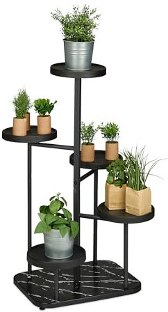 Relaxdays Blumentreppe mit 5 Ablagen, Pflanzentreppe Blumen & Kräuter, Metall Blumenregal, HBT: 80 x 47 x 47 cm, schwarz