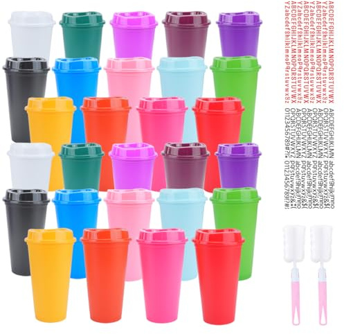 SITAKEGS 28pcs Plastic Cups with Lids, 475ml/16oz Travel Cup Reusable Tumblers Iced Coffee Cup, 14 Colors Mug Cold Drinking Cups with Lids Bulk Cup for Birthdays Party Camping Housewarming