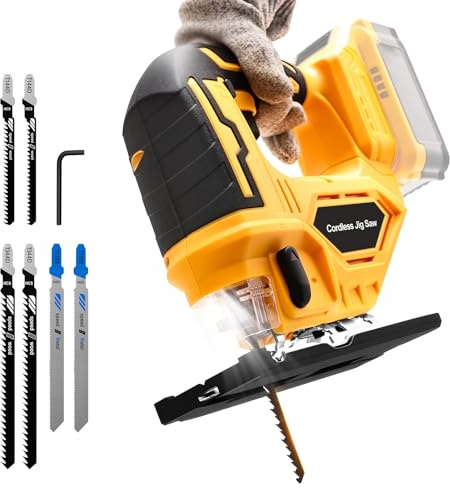 Jig Saw for De-walt 20V Max Battery, Cordless Jigsaw Tool with 45° Bevel Cuts & 3 Orbital Motions, Up To 2900 RPM, Brushless JigSaw for Straight/Curve/Circle Cutting(Battery Not Include)