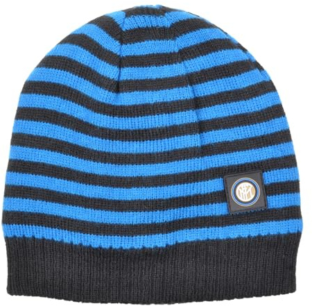Inter Cappello Cuffia Bambno Rigato con Interno in Morbido Pile, Logo Gomma Cucito. Prodotto Ufficiale 151403