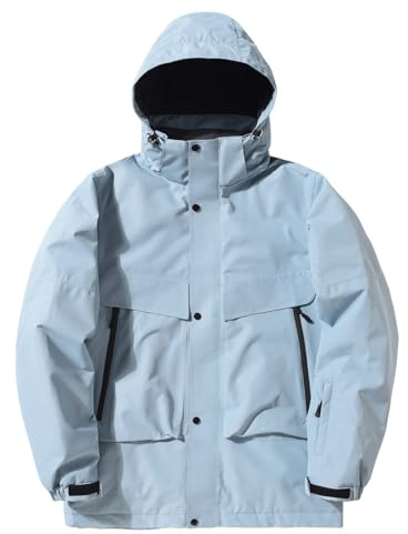 Vhersily Baggy Veste de ski pour homme, femme, veste de snowboard large, veste de neige, surdimensionnée, imperméable, coupe-vent, respirante, isolée à capuche avec poches pour la randonnée, bleu