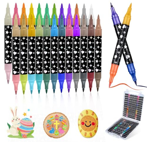 AKINSTER 24 dubbelspetsiga glitterpennor 48 färger glitterpennor 2–5 mm metalliska glitter filtpennor för flickor barn scrapbooking gör-det-själv hantverk födelsedagskort målning duk (24)