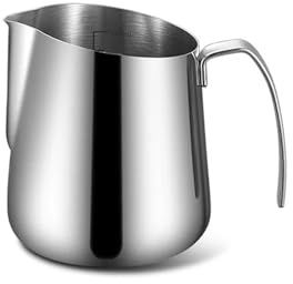 Pichet Lait Pichet à mousser le lait en acier inoxydable 500/750 ml, graduation transparente, design anti-gouttes avec ouverture V, for faire café pour la Crème(Silver 500ml)