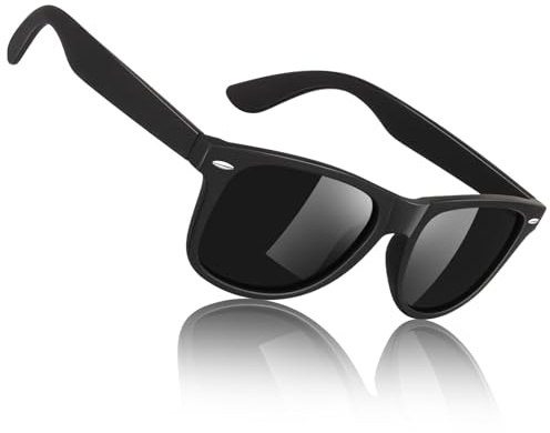 Sunier Polarized Sunglasses Men Women, Black Retro Square 100% UV400 Shades