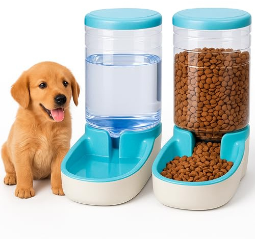 Edipets, Distributeur Croquettes Chat, Chien, Automatique, 2 Unités, 3.8 L, Gamelle à Nourriture et à Eau pour Animaux de Compagnie (Bleu)
