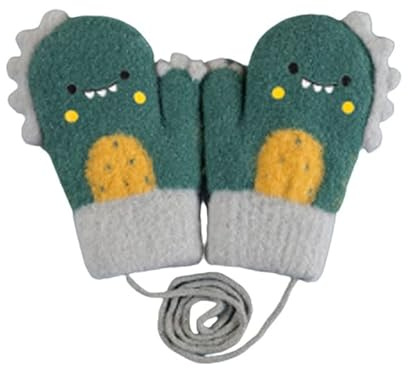 YLYMWJ Manoplas para niños pequeños con cuerda, guantes de punto de forro polar grueso, guantes mágicos de dibujos animados, guantes térmicos para exteriores, para recién nacidos de 1 a 4 años, verde